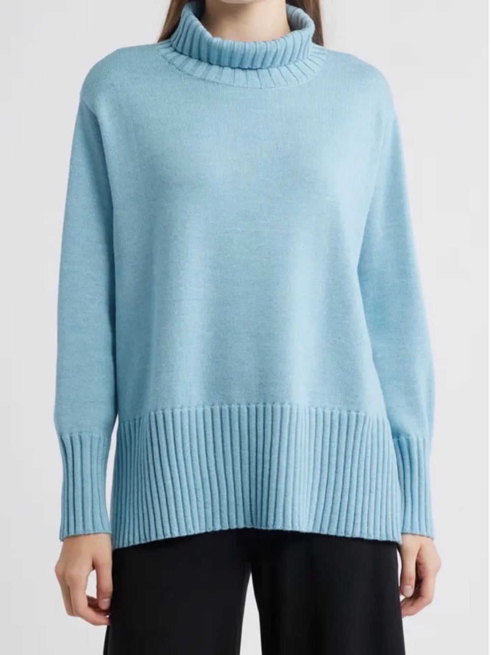 Eileen Fisher Merino Wool Cozy Light Sea breeze Blue Turtleneck Sweater